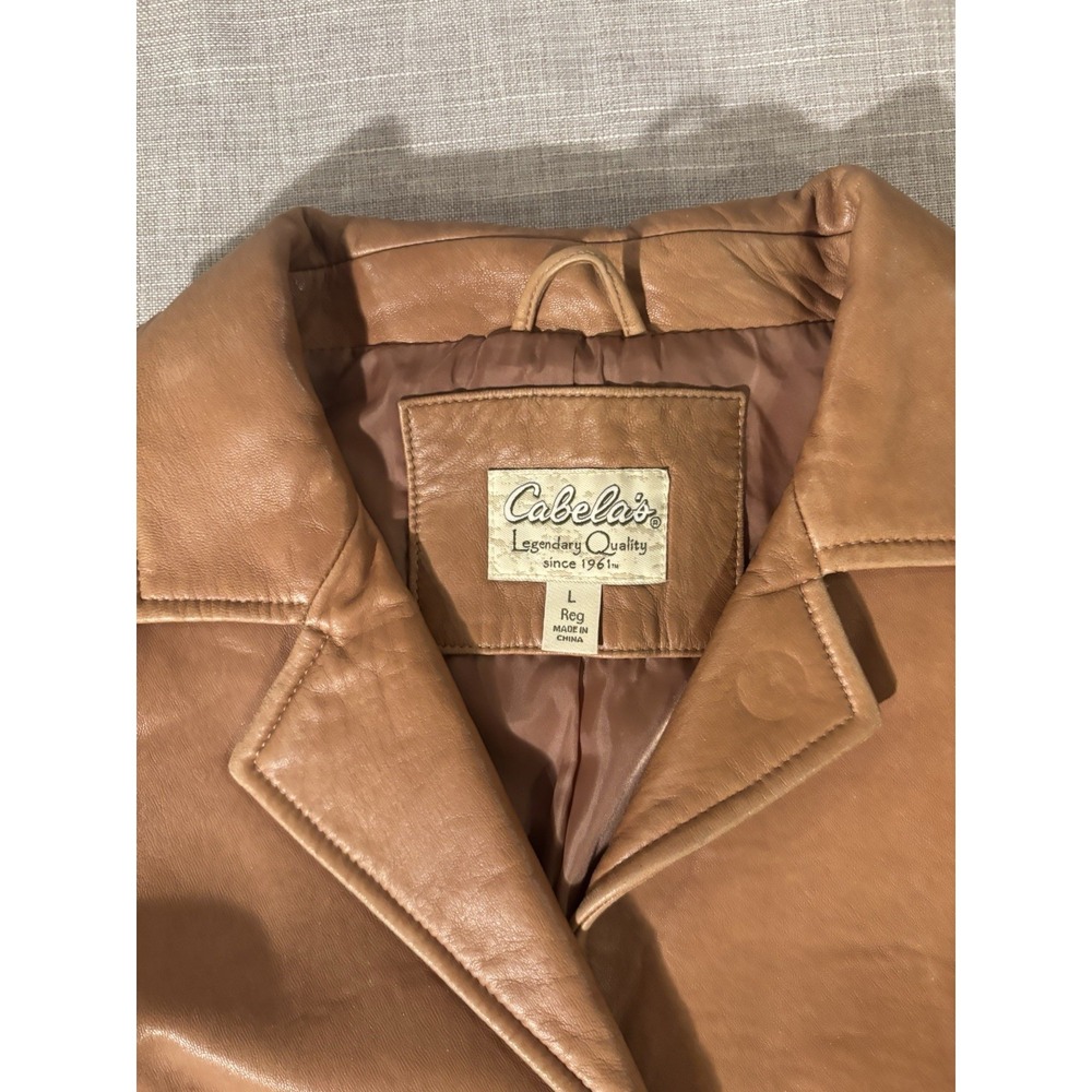 Cabelas Genuine Leather Jacket Womens Large Brown Button Up Buttery Soft Lined - Picture 3 of 16